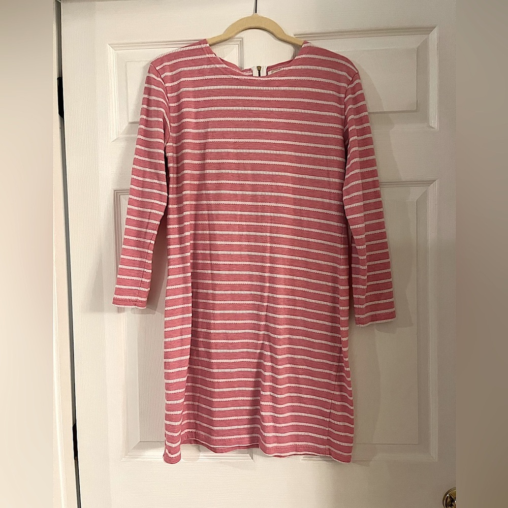 Sail to‎ Sable pink white stripe nautical dress women’s size medium gold zipper​
